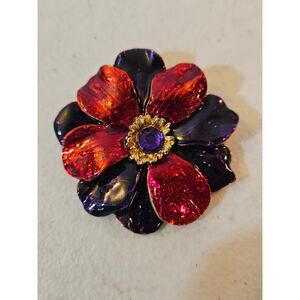 Vintage multicolor floral flower brooch pendant
